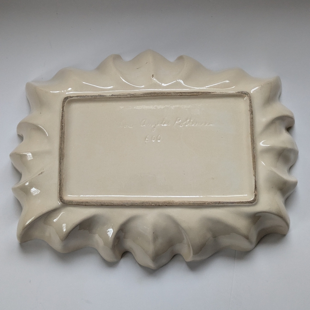Los Angeles Potteries Vintage Green Ruffled Ceramic Dish Large Low Planter 600 - Picture 12 of 16